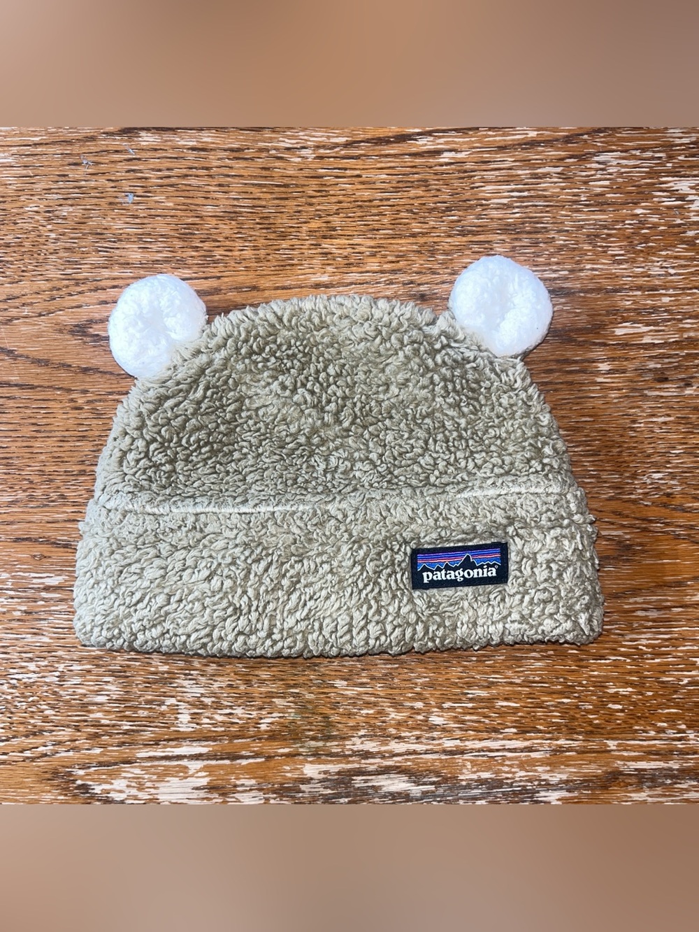 Patagonia Baby Furry Friends Hat Beige Fleece Bear Ears Beanie Soft
